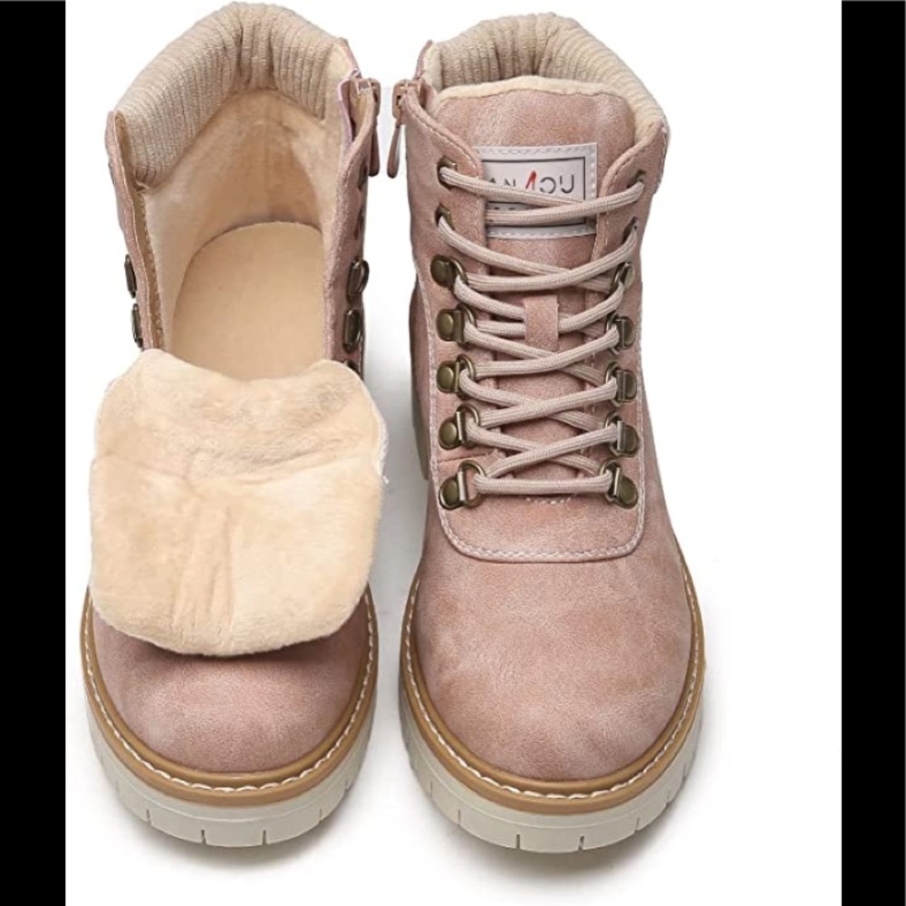 New Womens Cold Resistant Fur Lined Snow Boots Multiple Sizes Pink - Picture 1 of 2